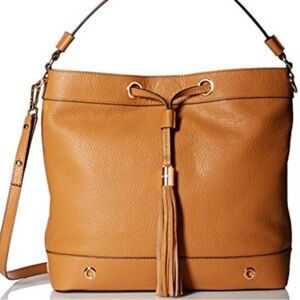 MILLY Astor Leather Drawstring Bucket Handbag Caramel Crossbody Shoulder Bag